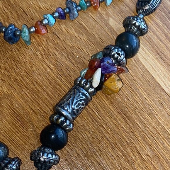 Tibetan Tribal Multi Semi Precious Stone with Turquoise Inlay Pendant Necklace - Picture 4 of 9